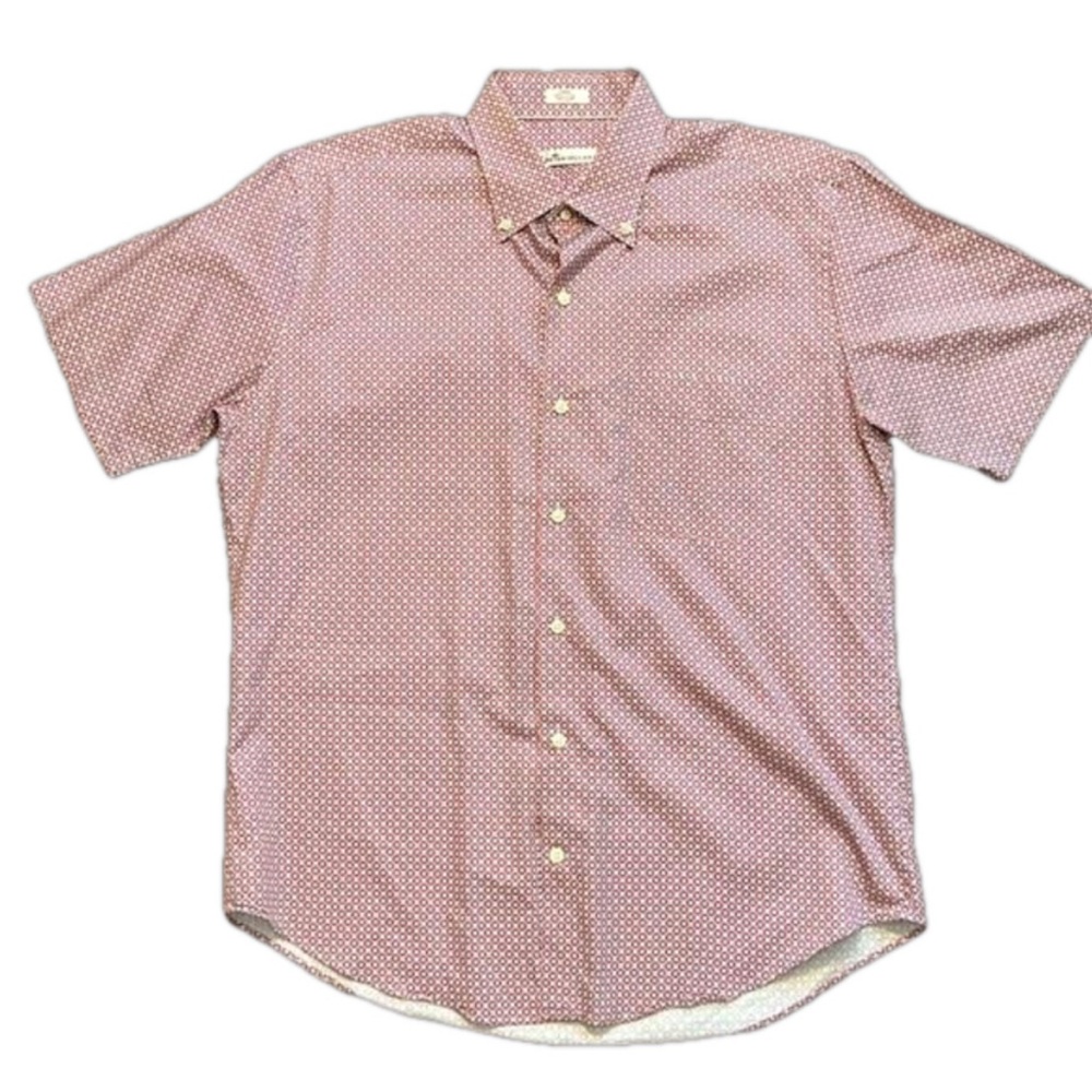 Peter Millar Cotton Red/Blue Button Down Golf Short Sleeve Shirt. Size Large.